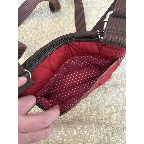 Fossil Key-Per Quilted Fabric & Leather Trim Shoulder Bag Purse Red - Picture 3 of 6